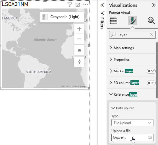 In the Visualizations pane turn off Marker layer and upload a reference layer In the Visualizations pane turn off Marker layer and upload a reference layer