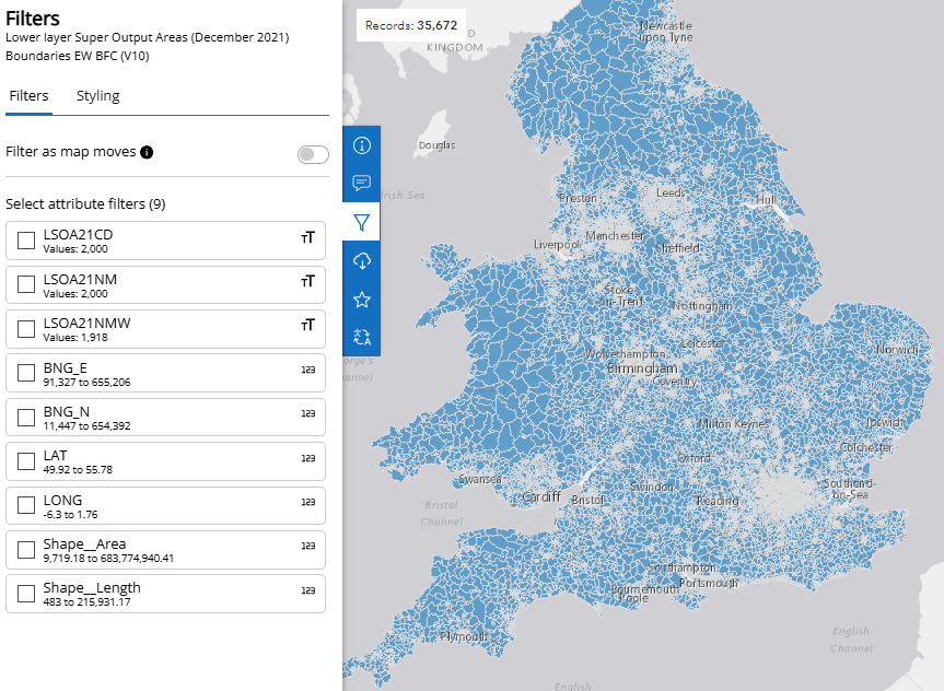 All census areas in England displayed All census areas in England displayed