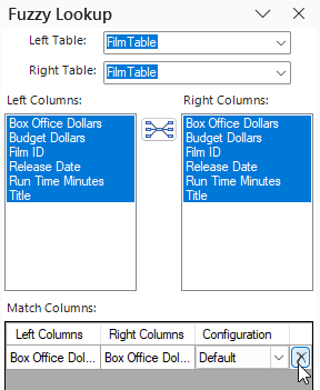 Removing a column match in Excel's FUzzy Lookup add-in