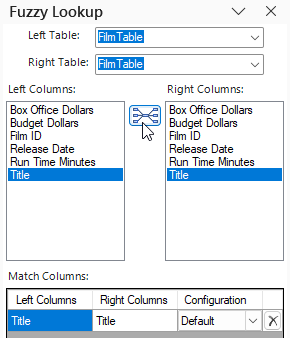 Choosing columns for fuzzy matching in Excel's Fuzzy Lookup add-in
