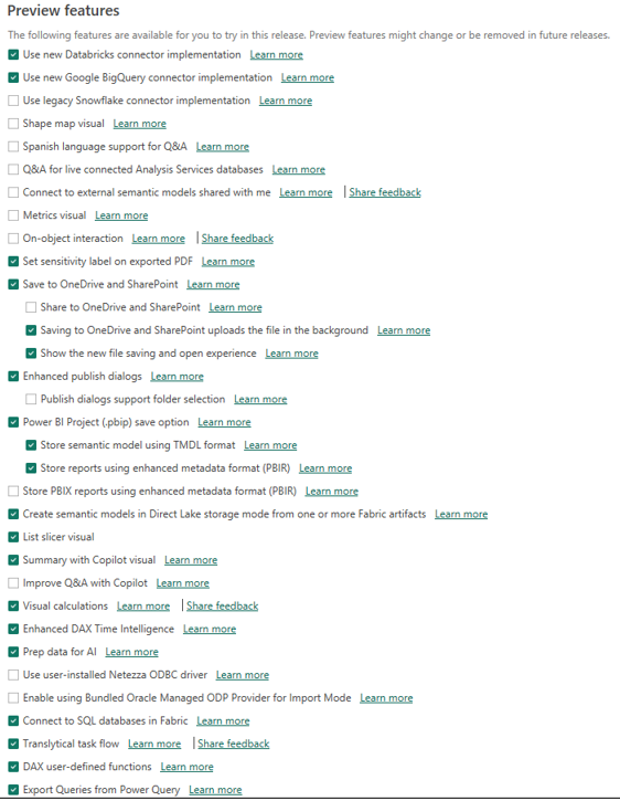 Preview features in Power BI