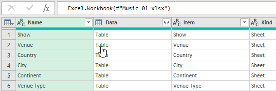 Choosing an Excel worksheet to import in Power Query Choosing an Excel worksheet to import in Power Query