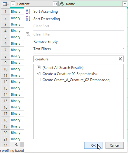 Applying a filter to a column in a query in Power Query for Excel