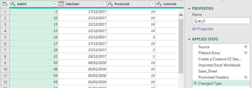 Transformed data in a Power Query query in Excel