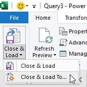 Choosing to load data in Power Query for Excel