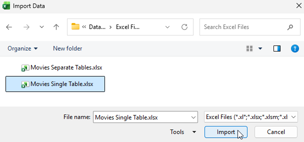 Importing data from a local Excel file in Power Query for Excel