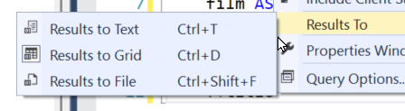 Results to menu option in SSMS