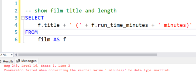 Query giving error in SSMS