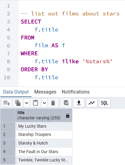 Example of ilike in a query