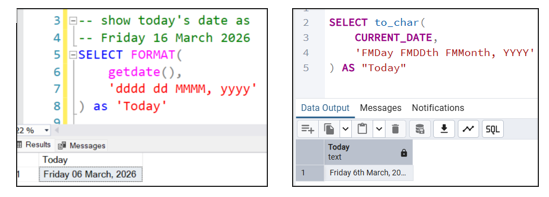 Showing today's date in two wasy