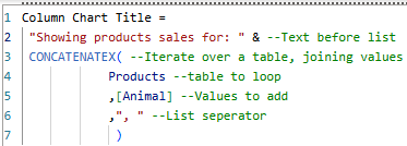 Measure that creates a dynamic visual title using dax