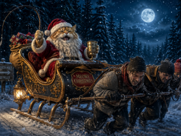 Cat in human sleigh may 2026