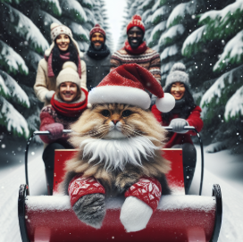 Cat in human sleigh dec 2024
