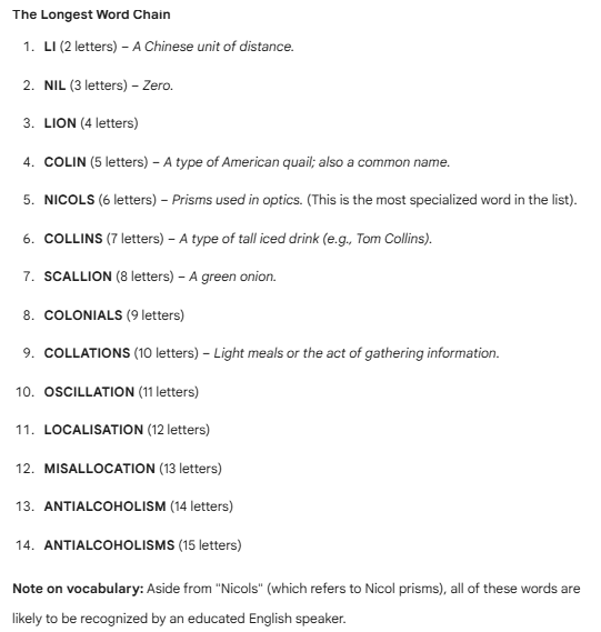 Longest word chain Gemini Longest word chain Gemini