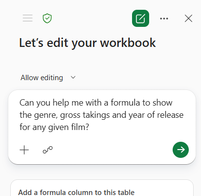 Copilot prompt for Excel