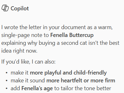Copilot's thoughts on letter