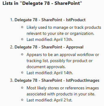 Summary of site lists