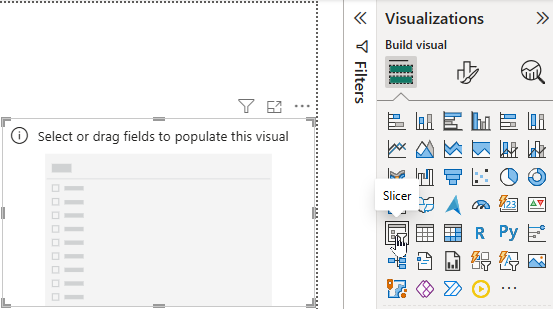 Adding a basic slicer from the visualizations pane