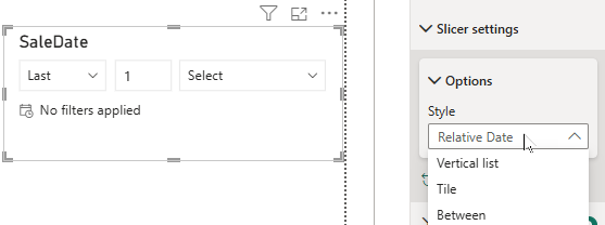 Changing the default between slicer into a relative date slicer
