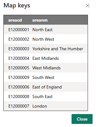 The map key for UK regions The map key for UK regions