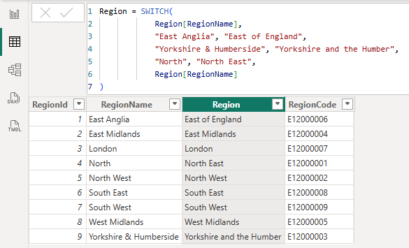 DAX column formula for region name DAX column formula for region name
