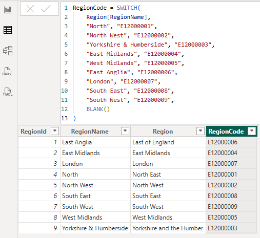 The region code in DAX The region code in DAX