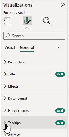 General Tooltips formatting card