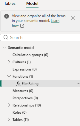 Semantic model with function Semantic model with function