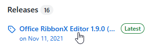 Viewing the Office RibbonX Editor releases on GitHub