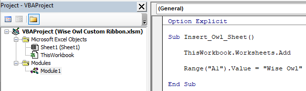 A VBA subroutine in an Excel macro-enabled workbook