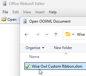 Opening a file in the Office RibbonX Editor