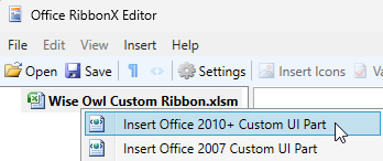 Adding a custom UI file to an Excel workbook using the Office RibbonX Editor