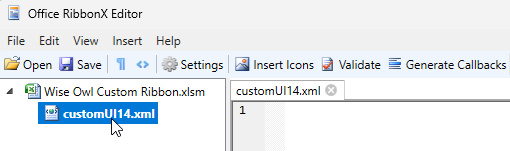 Opening a custom ui file in the Office RibbonX Editor