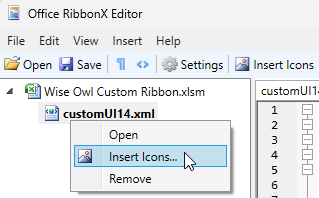Inserting images into a custom ribbon tab for Microsoft Excel