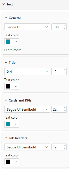 Customising font properties in a Power BI custom theme Customising font properties in a Power BI custom theme