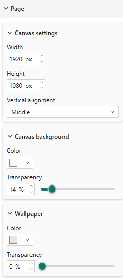 Customising page properties in the Power BI custom theme pane Customising page properties in the Power BI custom theme pane