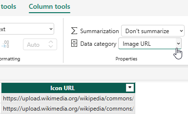 Assigning the Image URL data category to a column of a table in a Power BI data model Assigning the Image URL data category to a column of a table in a Power BI data model