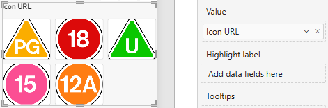 A button slicer using image URLs in a Power BI report. A button slicer using image URLs in a Power BI report.