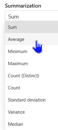An image showing the functions available for summarisation An image showing the functions available for summarisation