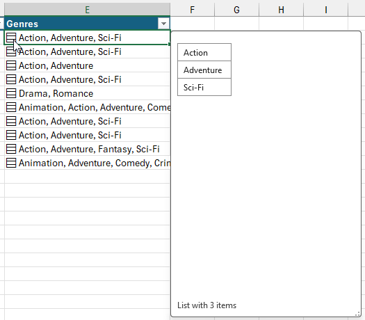 A range of cells containing lists of individual values in Microsoft Excel A range of cells containing lists of individual values in Microsoft Excel