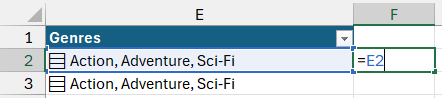 An Excel formula referencing a cell containing a list of values. An Excel formula referencing a cell containing a list of values.