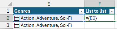 Referencing a list using braces in Microsoft Excel Referencing a list using braces in Microsoft Excel