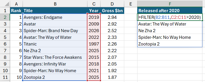 Using the FILTER function in Excel to return an array of matching results Using the FILTER function in Excel to return an array of matching results