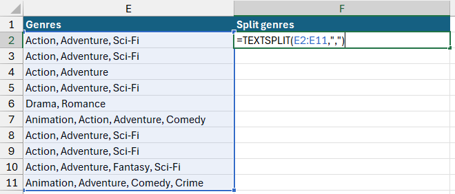 Splitting a set of comma-separated strings in Excel using the TEXTSPLIT function Splitting a set of comma-separated strings in Excel using the TEXTSPLIT function