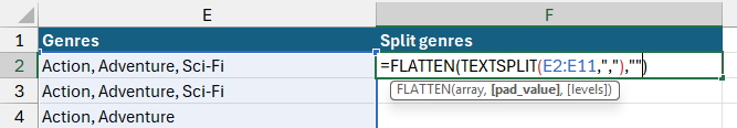 Using the FLATTEN function in Microsoft Excel Using the FLATTEN function in Microsoft Excel