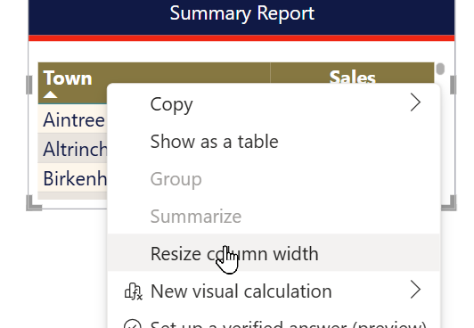 Right-click on column