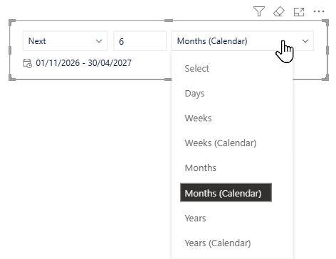 Choosing relative date settings Choosing relative date settings