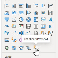 The list slicer preview visual The list slicer preview visual