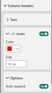 Columns expand and collapse icons
