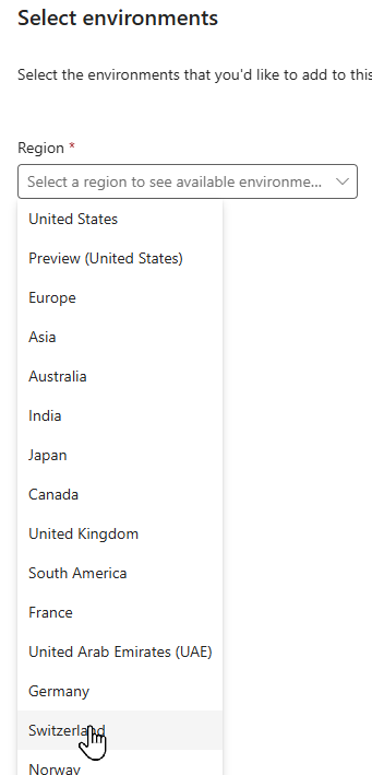 Selecting Switzerland as an environment Selecting Switzerland as an environment
